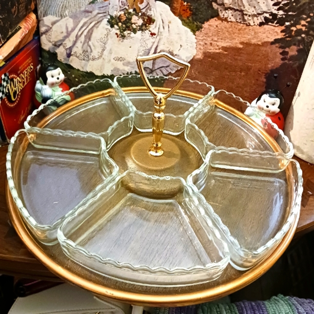 ๐บ๐ฒU.S.A. Vintage 1960 Westwood Serving ๐ฑ๐ค Dish 6 Fluted Edge Glass,Rotating! - Picture 1 of 16